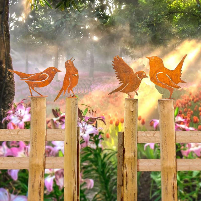 BSTDAYEVER Rust Birds Pack of 5 Metal Bird Reusable Rust
