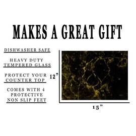 Black Gold Marble Stone Pattern Textured Marble Art Kitchen Glass Cutting Board Modern Decorative Gift Abstract Wavy Contrast Design