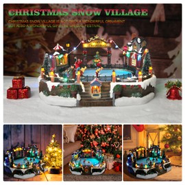 Christmas Village House Figurines Christmas Decor Estatua de la cabaña del Pueblo navideño Home Decoration Snow Globe Display Skating Pond Animated Christmas Theme Park with 8 Music (Skating XL)