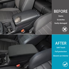 LOCOY Center Console Armrest Cover Fit for Honda CRV Accessories 2023 2024 2025, for CR-V Arm Rest Box Protective Cover, Armrest Lid Leather Cover, Middle Console Pad (Black Stitches)