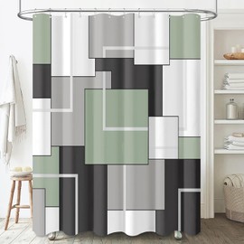 BTTN Geometric Fabric Shower Curtain - 54 x 78 Inch Stall Narrow Cloth Shower Curtain Set with 10 Plastic Hooks, Modern Decorative Waterproof Polyester Shower Curtains for Bathroom Decor - Sage Green