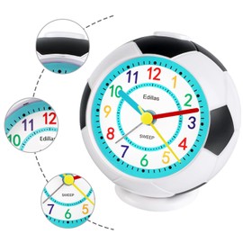 Edillas Wecker Kinder für Mädchen Jungen,Analog Wecker Geräuschlos Ohne Ticken mit Licht Schlummerfunktion Fußball Wecker für Kinder Schlafzimmer Nachttisch Tisch Aufwachenuhr (Schwarz)