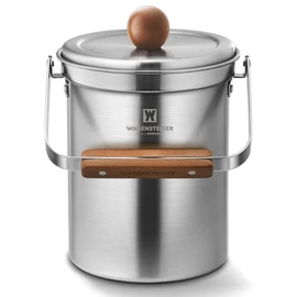 Kitchen Countertop Compost Bin 101ounces / 3Liters with Airtight Lid, SUS304 Stainless Steel Odor-Free Food Waste Bin with Wooden Handle Stylish Design/Bathroom Trash Can (Silver)