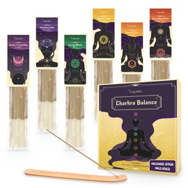 Varonite Incense Sticks - Charka Balance Incense Sticks Variety Pack of 6 (120 Insence-Sticks) with Holder: Sandalwood, Bergamot, Jasmine, Lavender, Rose, Vanilla – 7 Chakras Inscents-Sticks