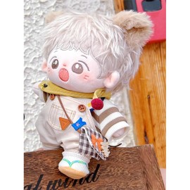 niannyyhouse 20cm Plush Doll Clothes Loose Happy Mouse Set T-Shirt Overalls Scarf Backpack Soft Stuffed Plush Toy Dress Up (Beige, 20cm)