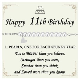 EPVID Gifts for 11 Year Olds Girls, Pearl Birthday Bracelet for 11th Birthday, Ideal Birthday Jewellery Presents for Teenage Girls Daughter Granddaughter Niece Sister Friend