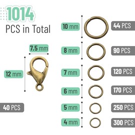 Mr. Pen- Open Jump Rings, Bronze, 1014 Pcs, 6 Sizes for Jewelry Making, Silver Rings and Lobster Clasps, O Rings