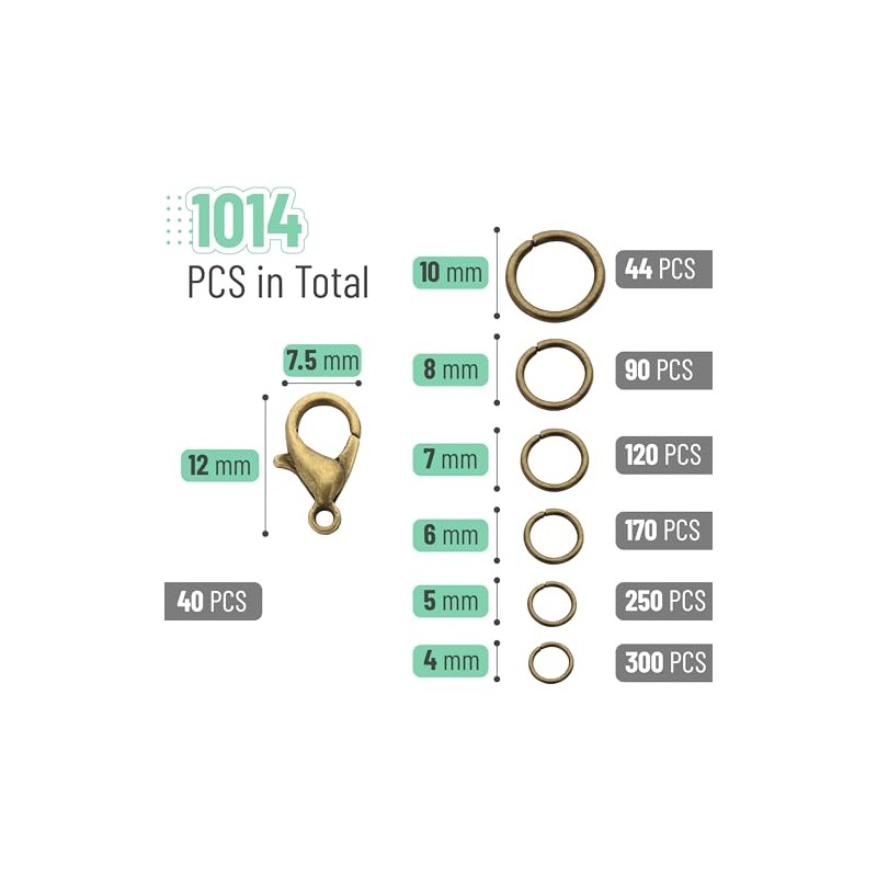 Mr. Pen- Open Jump Rings, Bronze, 1014 Pcs, 6 Sizes