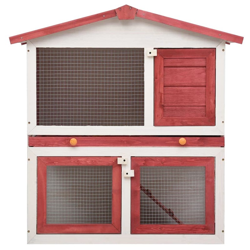 CHARMMA Outdoor Rabbit Hutch 3 Doors Red Wood-Red-14.81KG