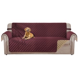 HOMERILLA Reversible 3 Cushion Couch Cover for Dogs Water Resistant Washable Pets Furniture Protector Sofa Cover with Elastic Straps (Sofa 68", Burgundy/Camel)