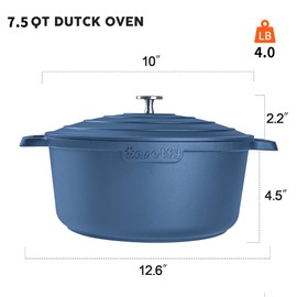 INSETFY Large Dutch Oven Pot with Lid-7.5QT Cast Aluminum Oven Pot with Two Handles Lightweight for Bread Baking Braising and Roasting(Blue)