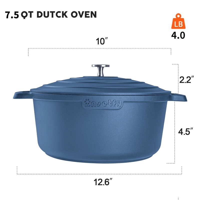 INSETFY Large Dutch Oven Pot with Lid-7.5QT Cast Aluminum Oven
