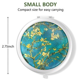Nipichsha Compact Mirror, Pocket Travel Makeup Mirror, 2-Sided 2X/1X Magnification Compact Mirror, Small Folding Portable Handheld Mirror for Purse, Gift for Women, 2.75In Silver(Van Gogh Almond Tree)