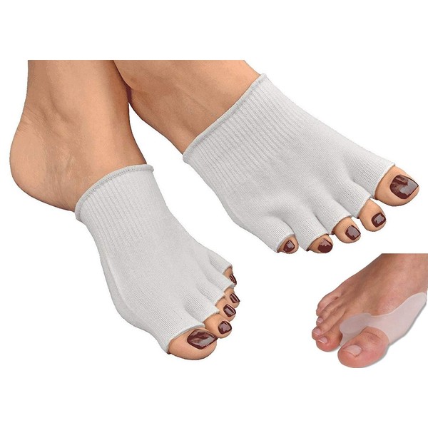 AAATS Toes Alignment Socks & Big Toe Protector - Toe Separator Spacer Stretcher Alignment Foot Feet Pain Relief (White, Medium)