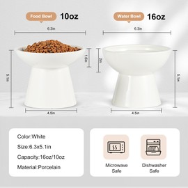 PapiCola 6.3" Extra Wide Ceramic Elevated Cat Bowls, 2Pc Cat Feeding Bowls for Food and Water, Prevent Neck and Whisker Fatigue, Lead and Cadmium Free, Height 5" Ideal for Cats and Puppies