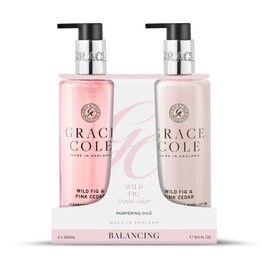 Grace Cole Wild Fig & Pink Cedar Hand Care Duo Gift Set 1 x Hand Wash, 1 x Hand & Body Lotion 300ml - Essential Oils - Vegan - Made In England