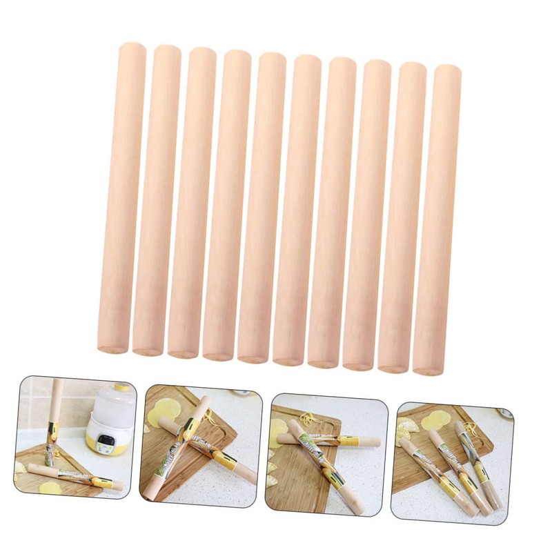 FUNOMOCYA 10pcs Wooden Rolling Pin for Baking Smooth Non Stick