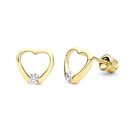 14k REAL Yellow Gold Open Heart Stud Earrings with Screw Back