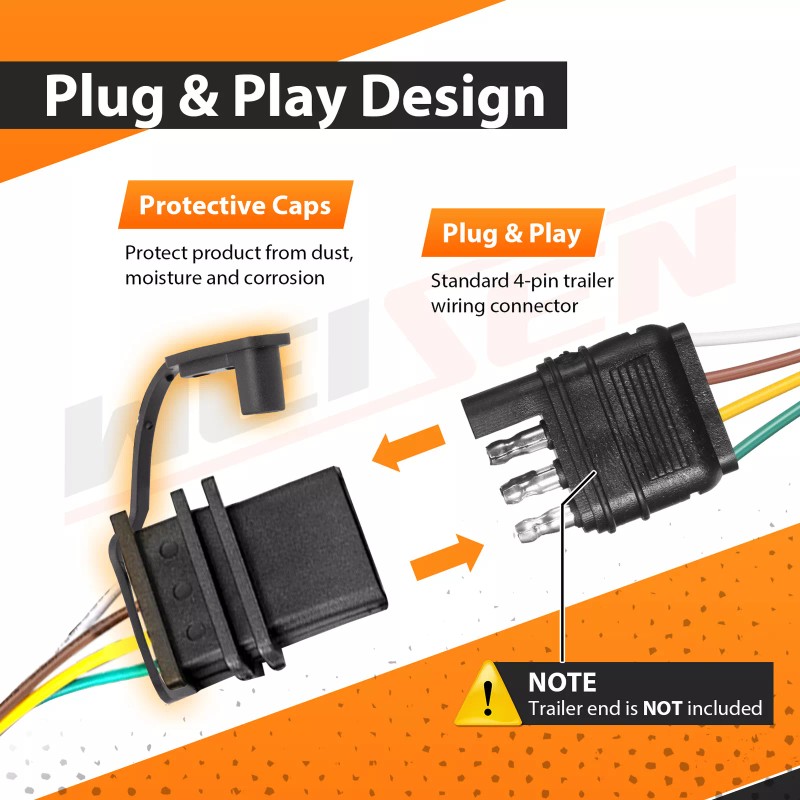 WEISEN Wiring Harness 4-Way Flat Trailer Connector For 2007-2018 Jeep