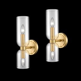DEYNITE Gold Wall Sconces Set of Two 2-Light Modern Wall Light Bathroom Vanity Light with Clear Glass