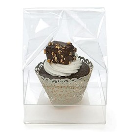ClearBags 4" x 4" x 7" Single Cupcake Bag Set w/Paper Bottom (100 Sets) | Clear Single Cupcake Carrier | Gift Bag for Cupcakes Cookies, Treats, Cookies | for Party Favors, Wedding Favor, Gifts | CBG4