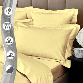 Pizuna Pure Cotton Standard Pillowcases 2 Pack Mellow Yellow 50x75cm, 600 Thread Count Long Staple Combed Cotton Crisp Pillow Cover, Soft Sateen Oxford Pillow Cases (Cooling Pillowcase)