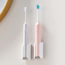 HAVICATO Electric Toothbrush Holder for Bathroom, Wall-Mounted Toothbrush Stand with Self-Adhesive, Compact Bathroom Caddy for Electric Toothbrushes, White, 2 Pack