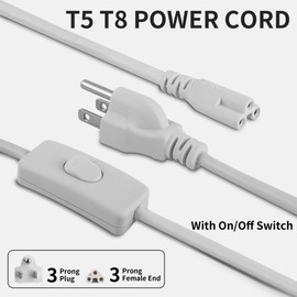 T5 T8 Power Cord with On/Off Switch,15FT Extension Cord,US Plug Tube Light Connector Power Cable,3 Prong Female End T5 T8 LED Lamp Connecting Wire for Garage,Shop,Basement,Barn,Pack of 4