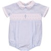 Baby Boy Hand Smocked Christening/Baptism Blue Cross Romper - White