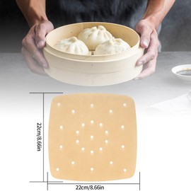TOOINKCV 200 Sheets 22 cm Perforated Baking Paper, Air Fryer Parchment Paper, Hot Air Fryer, Liner Dim Sum Paper, Steam Cooking Paper Baking for Air Fryer, Cooking, Steaming Desserts - Wood Colour