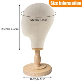 21Inch Versatile Cork Canvas Block Wig Head, Detachable Wood Mannequin Head with Base, Portable Hat Decorative Display Stand for Jewelry, Styling, Glasses Holder, Making Fixing Wig, Home, Shop, Salon