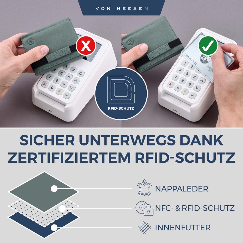 VON HEESEN Men's Coin Purse, Turquoise (Silver Pine), XL coin