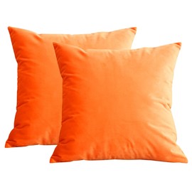 Lutanky Velvet Soft Throw Pillow Case Decorative Square Cushion Covers for Sofa Bedroom Living Room 20" X 20" （50 x 50 cm） Set of 2 Orange