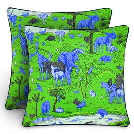 Velvet Pillow Covers Cases 18 x 18 Inch, Set of 2, Double-Layered Decorative Cushion Covers 45 x 45 cm for Sofa Couch Bedroom Living Room, Animal Kingdom Multicoloured Green