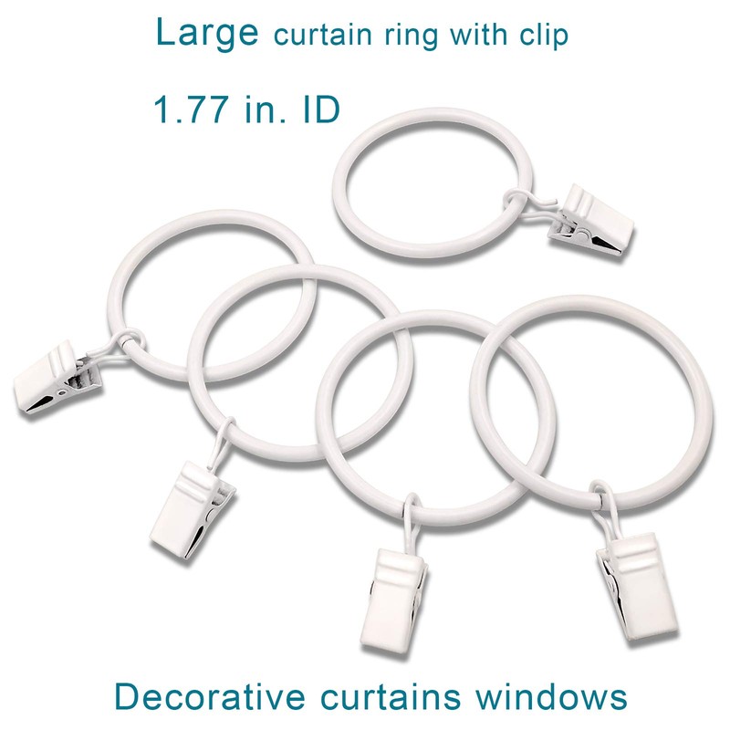 20 Pack White Curtain Rings with Clips, Curtain Hooks Hangers