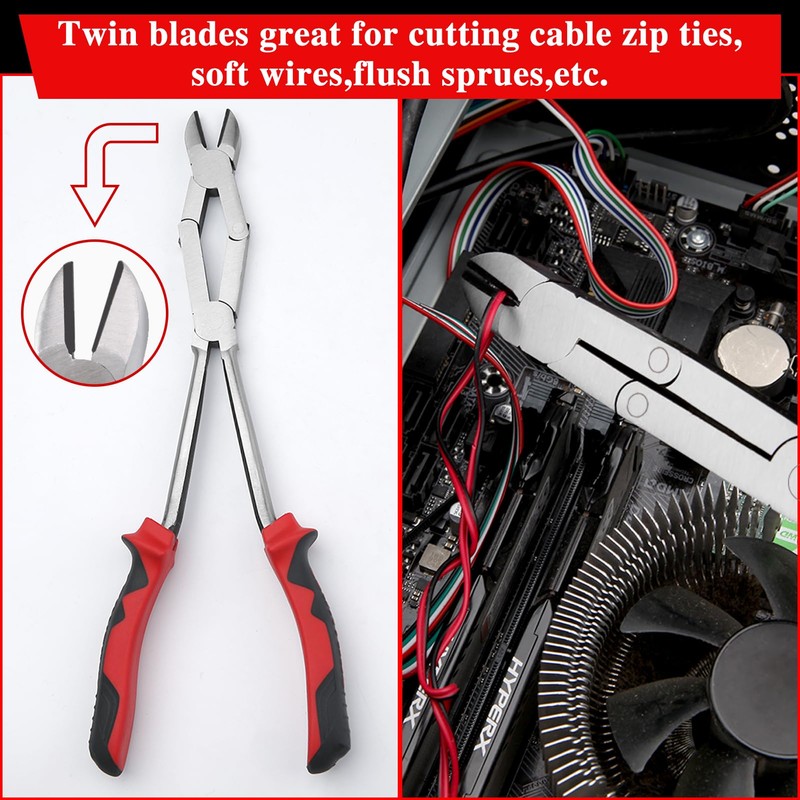 Long Reach XL Dual Pivot Wire Cutting Pliers Double-Joint Side