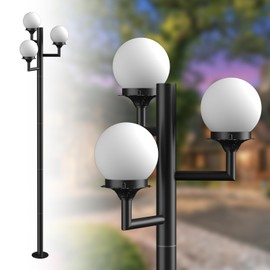 ACOHOOK 79'' Outdoor Post Lights with Triple Head (3-E26 Bulbs Included) IP65 Waterproof Street Light Pole Lamp for Outside, Post Light Fixtures for Garden Yard Patio Driveway-Black