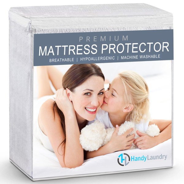 Handy Laundry Waterproof Mattress Protector – Breathable, Machine-Washable Mattress Cover – Perfect for Kids, Adults, and Pets – Extends Mattress Life. (Twin Size)