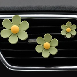 6 Pcs Daisy Flower Air Vent Clips Flower Car Air Freshener Clips Charms Air Conditioning Outlet Clip Car Inter Decor Accessories Green