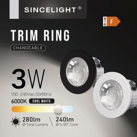 SINCELIGHT Mini Recessed Spotlight,Small Downlight for 35-40mm Ceiling Hole,Cabinet,Showcase, MR11 Replacements,White and Black Ring Replaceable,IP65 Waterproof,Cool White 6000K,RA≈92,Pack of 5