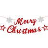 Elicola Red Glitter Merry Christmas Banner Christmas Banner with Snowflakes