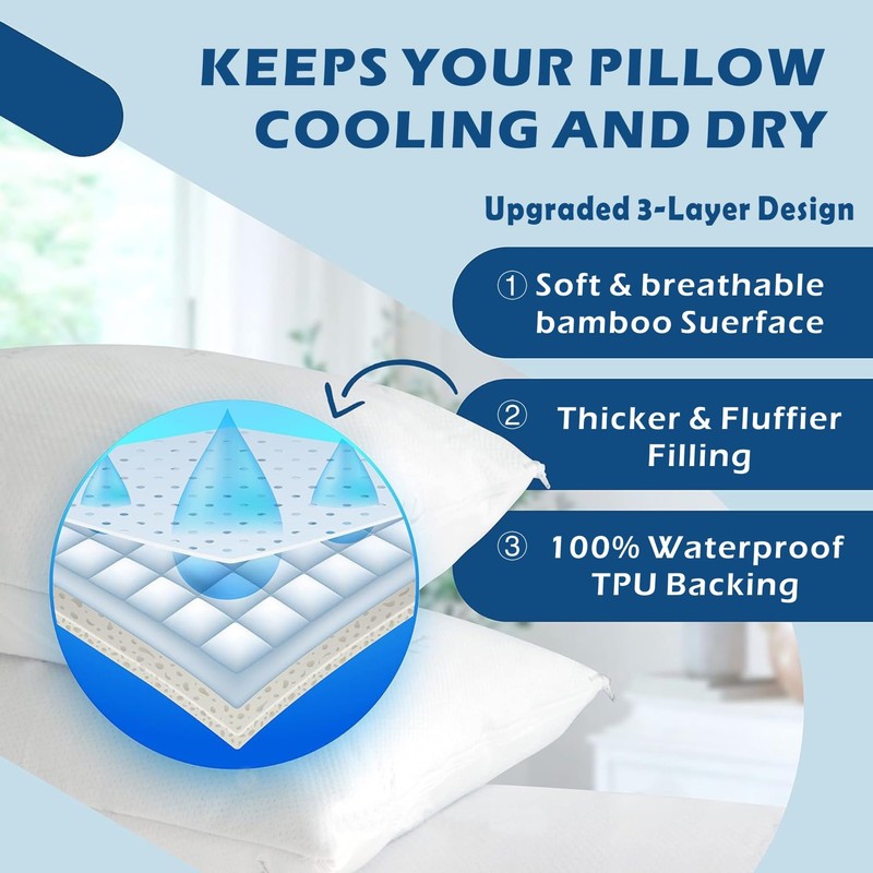 ForZzz Waterproof Bamboo Pillow Protector Cover (2 Pack, Green) 100%