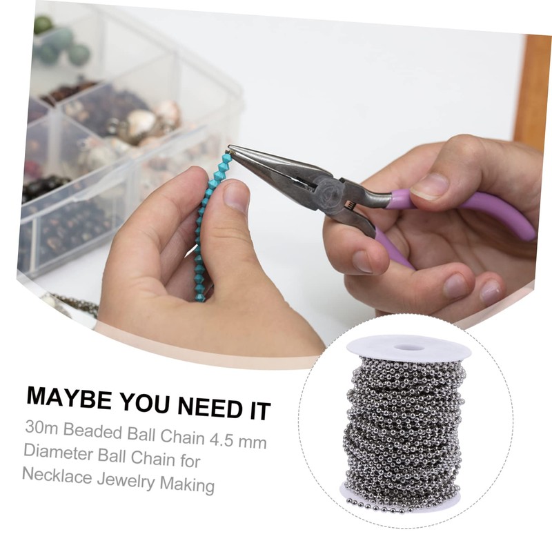jojofuny 30m Beaded Pull Chain Roller Chain for Jewelry Making