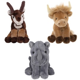 sarcia.eu Charlie Bears Set of Three Cuddly Toys from the Cuddle Cubs Series: Mountain Goat, Cow, Rhino Plush Toy, Ideal for Babies, 13 cm (C)