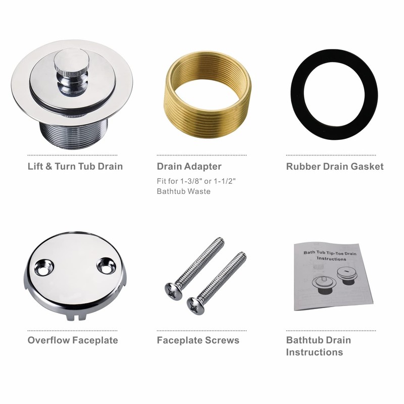 Chrome Tub Drain Lift &Turn Tub Trim Set with Two-Hole