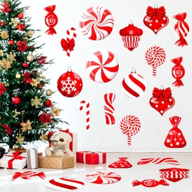 Yulejo 65 Pcs Peppermint Floor Decals Candy Cane Stickers Christmas Large Candy Wall Decals Lollipop Candyland Decorations for Xmas Home Office Party Decor