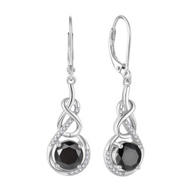 TIMFROZ 925 Sterling Silver Infinity Dangle Drop Earrings 5A Black Cubic Zirconia Birthstone Celtic Knot Leverback Earrings for Women Anniversary Mother's Day Birthday Christmas Gifts for Her