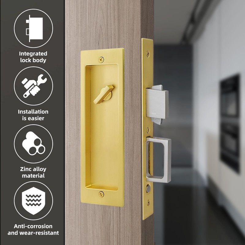 Senharvest Pocket Door Privacy Lock with Keys, Modern Rectangular Hardware,