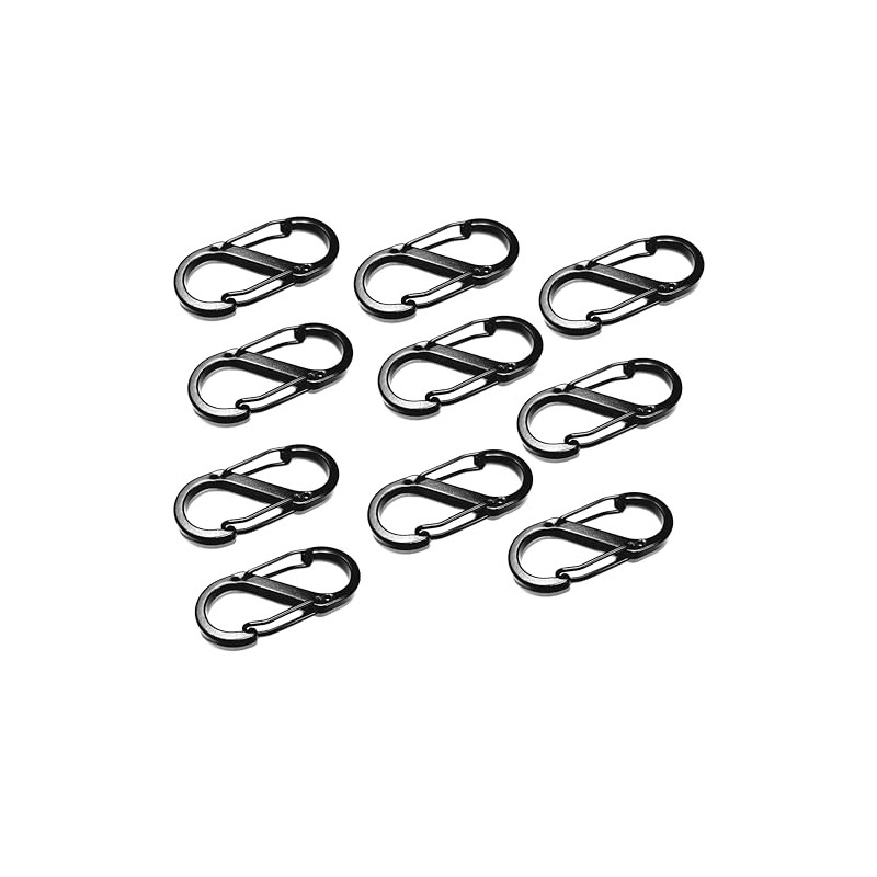 S-Shape Carabiner Clips, 50mm Black Metal, Ten unit Pack
