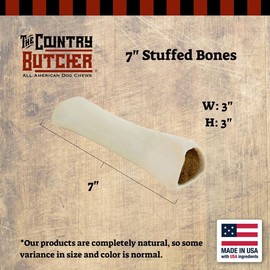 THE COUNTRY BUTCHER 7" Filled Dog Bones for Aggressive Chewers, Medium and Large Breed Dog Treat, Natural, Tough, Stuffed Chew Toy, Made in The USA, Peanut Butter, 4 Count - Rawhide Free